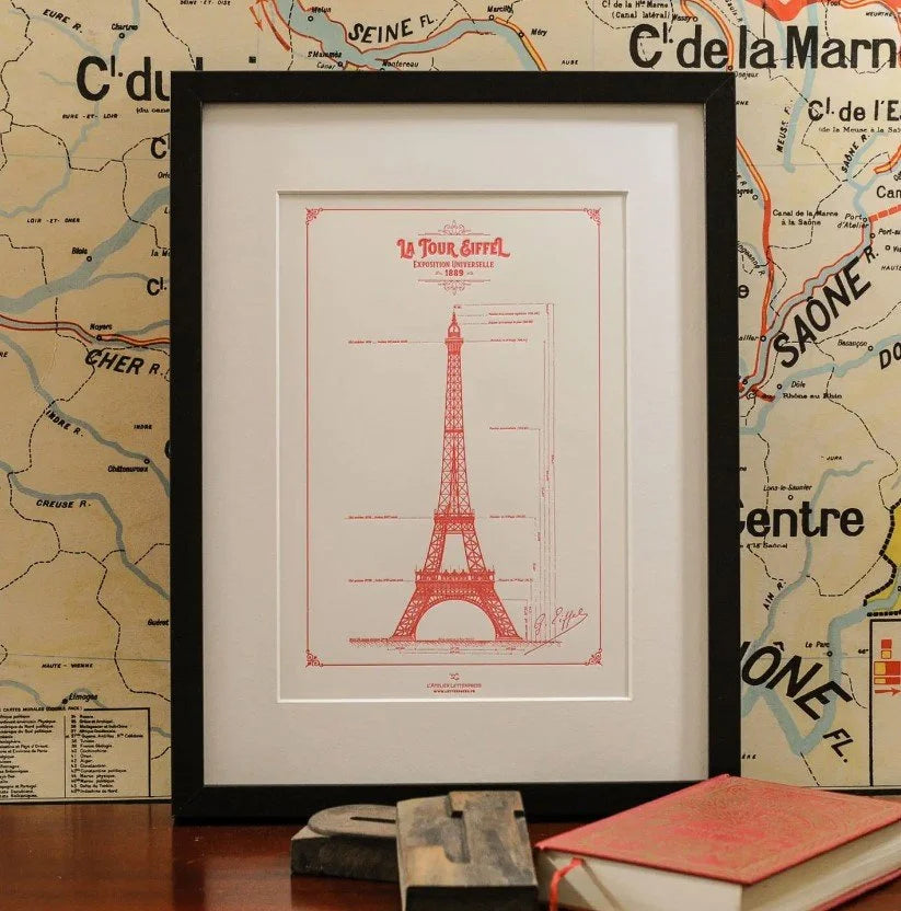 Art Print Original Blueprint of the Eiffel Tower, Vertical/Full