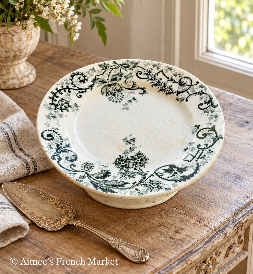 Antique French Cake Plate — Choisy-le-Roi Sévigné Terre de Fer, circa 1900