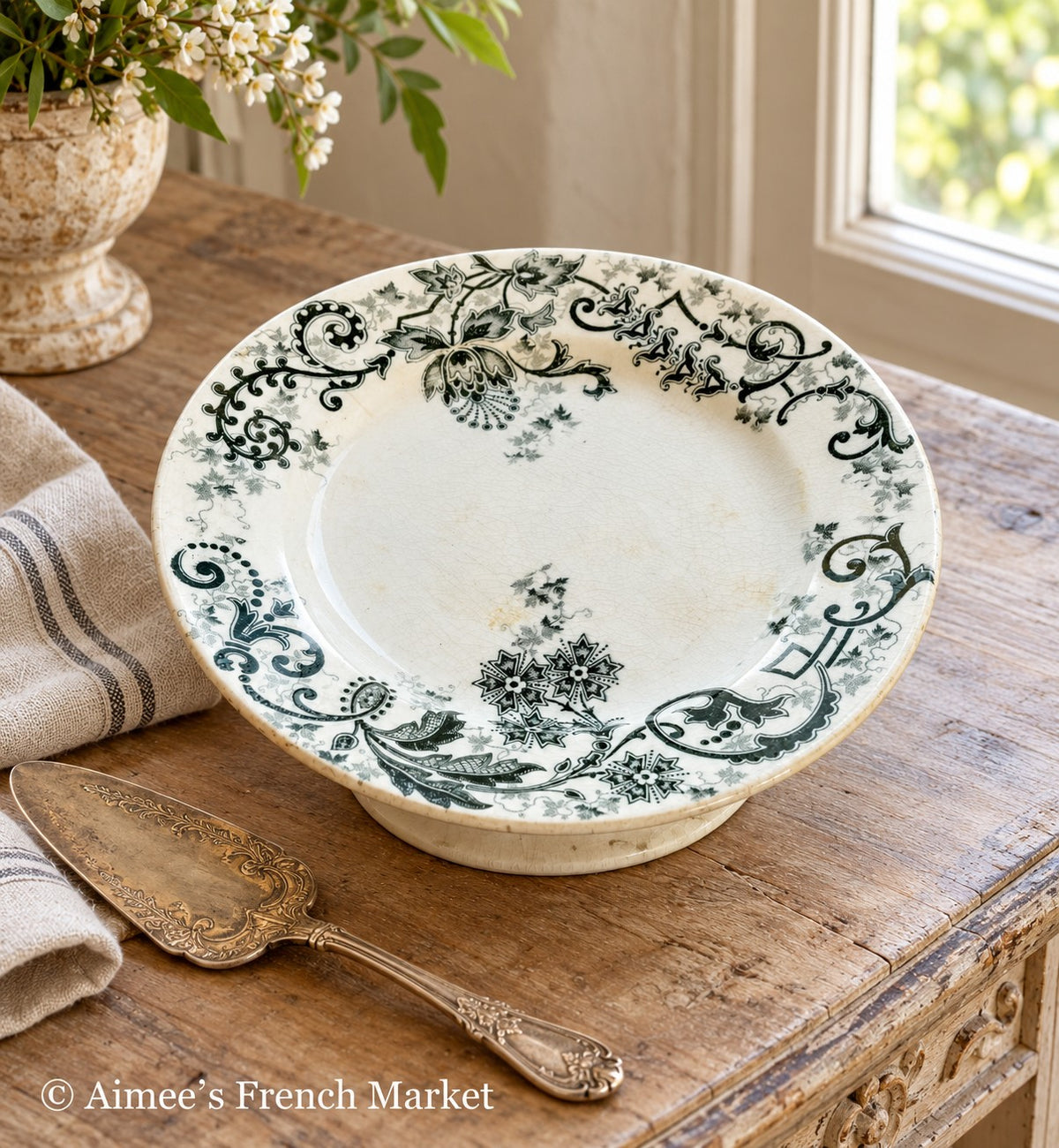 Antique French Cake Plate — Choisy-le-Roi Sévigné Terre de Fer, circa 1900