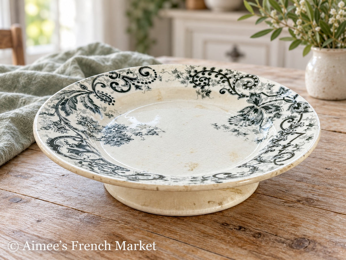 Antique French Cake Plate — Choisy-le-Roi Sévigné Terre de Fer, circa 1900