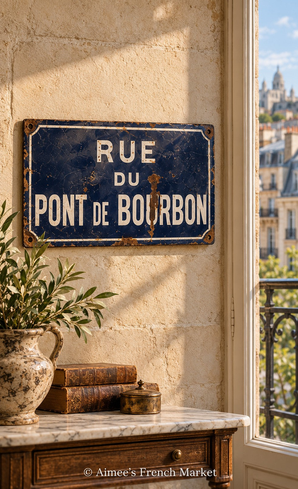 LARGE Authentic French Street Sign — Rue du Pont de Bourbon, Marseille — 18″ × 11″