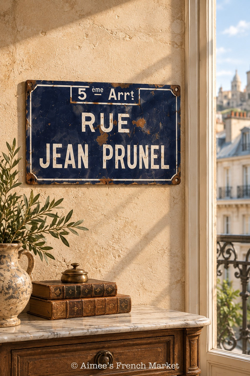 LARGE Authentic French Street Sign — Rue Jean Prunel, Marseille — 18″ × 11″