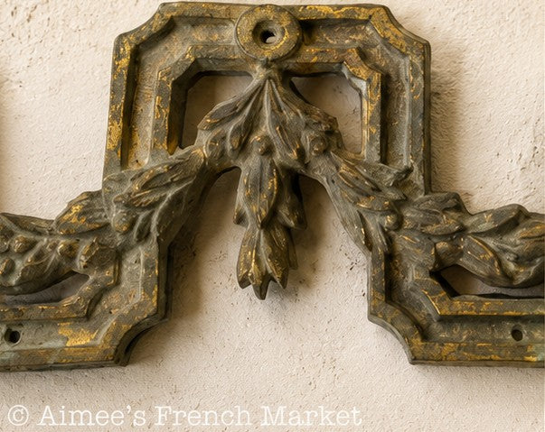 Antique French Gilt Bronze Furniture Mount, 13" Louis XVI Foliate Swag Appliqué, c. 1900