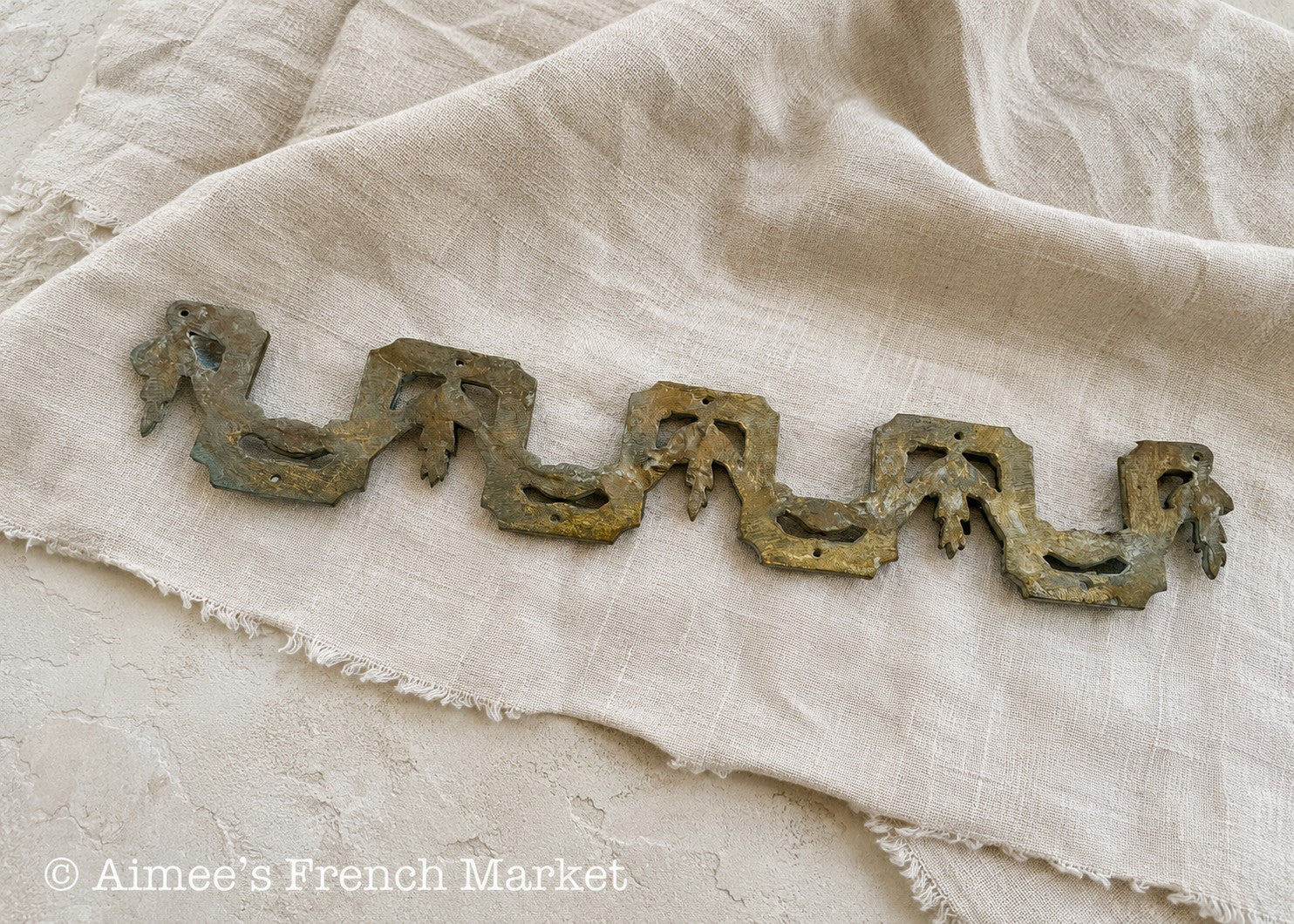 Antique French Gilt Bronze Furniture Mount, 13" Louis XVI Foliate Swag Appliqué, c. 1900