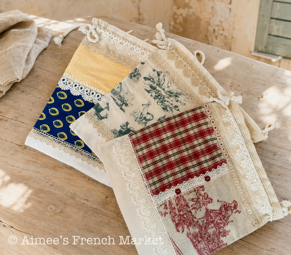 Handmade French Pochon Bag, One of a Kind Drawstring Storage Pouch, Arles Provence - 8 Different Styles, Hurry!