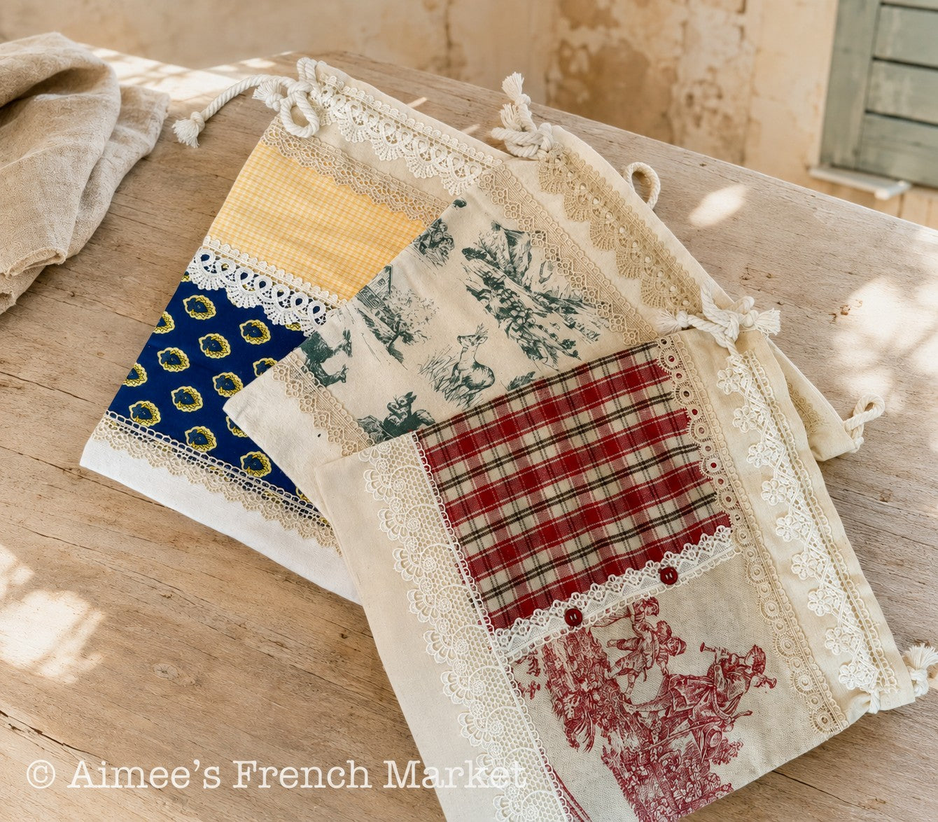 Handmade French Pochon Bag, One of a Kind Drawstring Storage Pouch, Arles Provence - 8 Different Styles, Hurry!