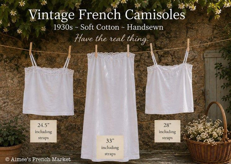 1930s Vintage French Cotton Camisole, Hand Sewn French Lingerie, Romantic Layering Top