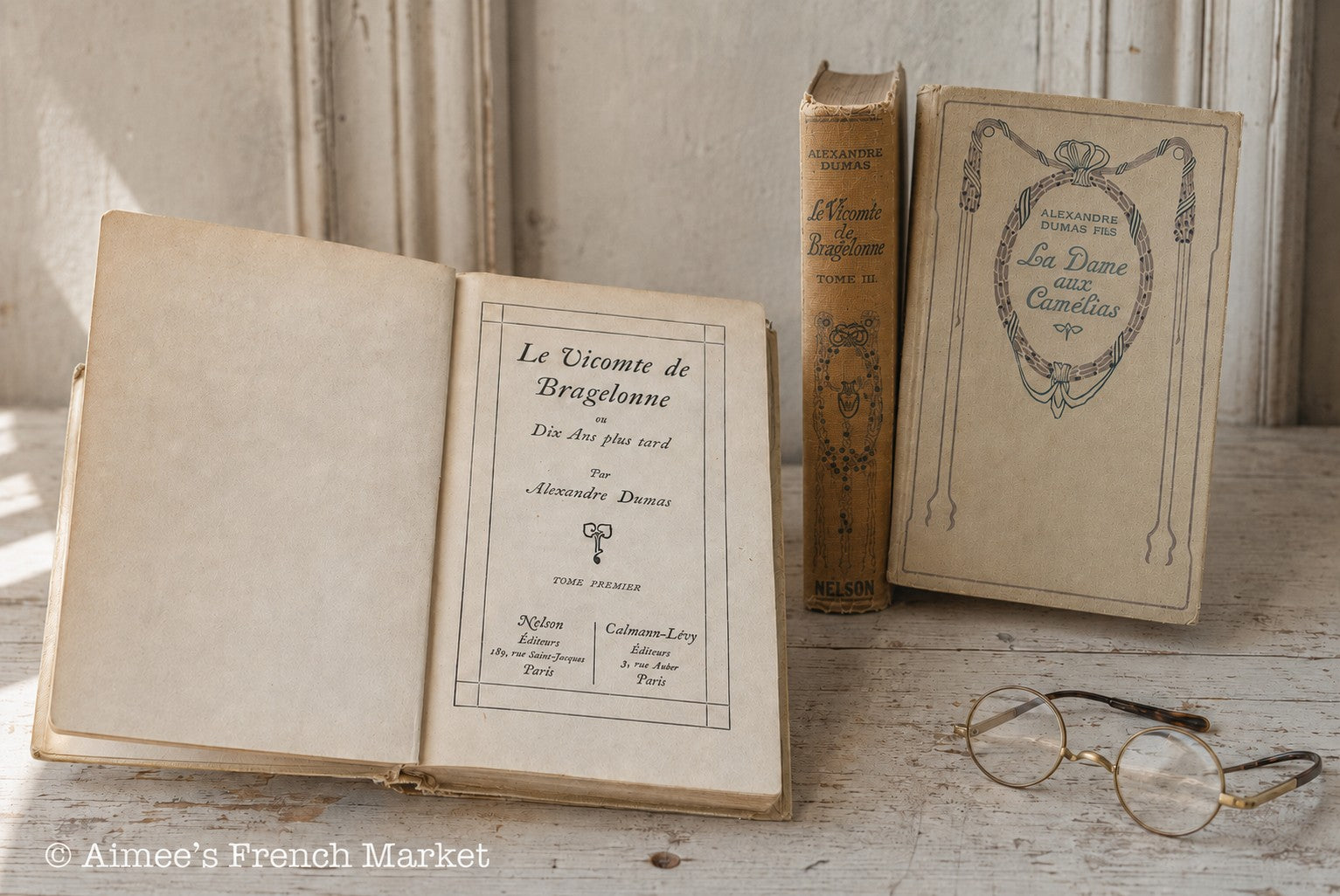 Antique French Books by Alexandre Dumas Père & Fils, Set of 3, Cottagecore Decor