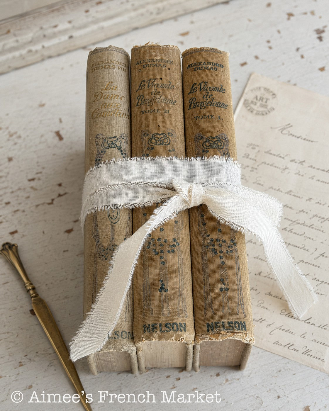 Antique French Books by Alexandre Dumas Père & Fils, Set of 3, Cottagecore Decor