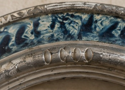 Antique French Oval Frame, Blue & Silver, Large 18”, Romantic Cottagecore Decor, c. 1880–1910