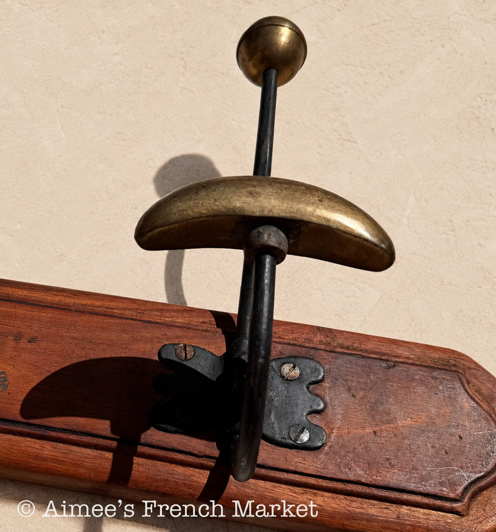 Antique French Hat and Coat Rack, Wooden Porte-Manteaux, French Entryway Decor, c. 1900