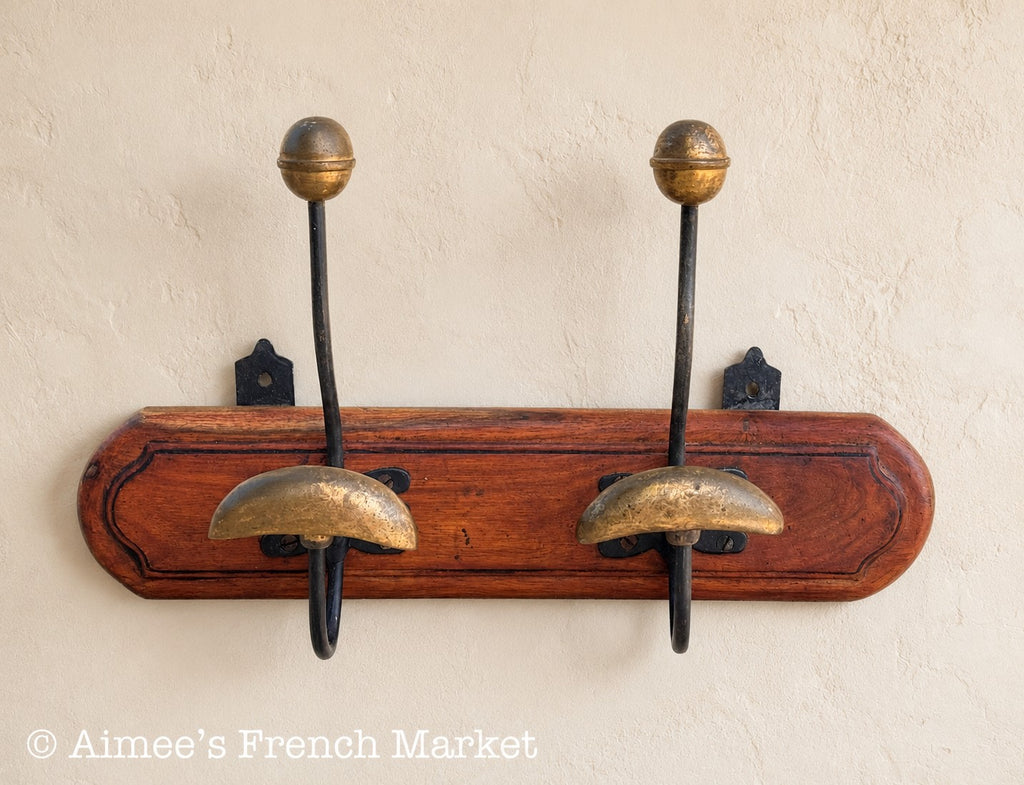 Antique French Hat and Coat Rack, Wooden Porte-Manteaux, French Entryway Decor, c. 1900
