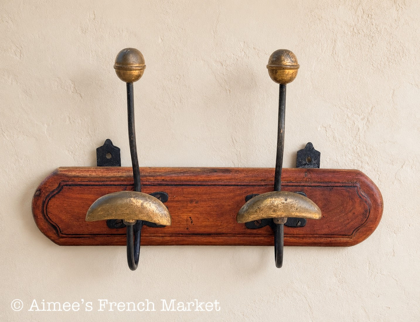 Antique French Hat and Coat Rack, Wooden Porte-Manteaux, French Entryway Decor, c. 1900