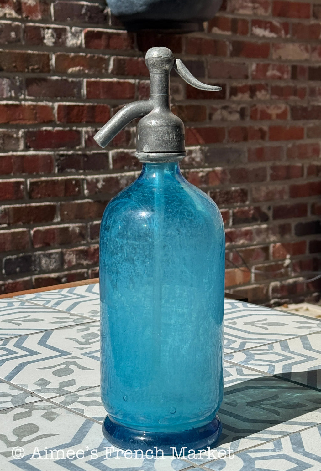 Beautiful French Vintage Blue Glass Siphon Bottle - B. Laplagne