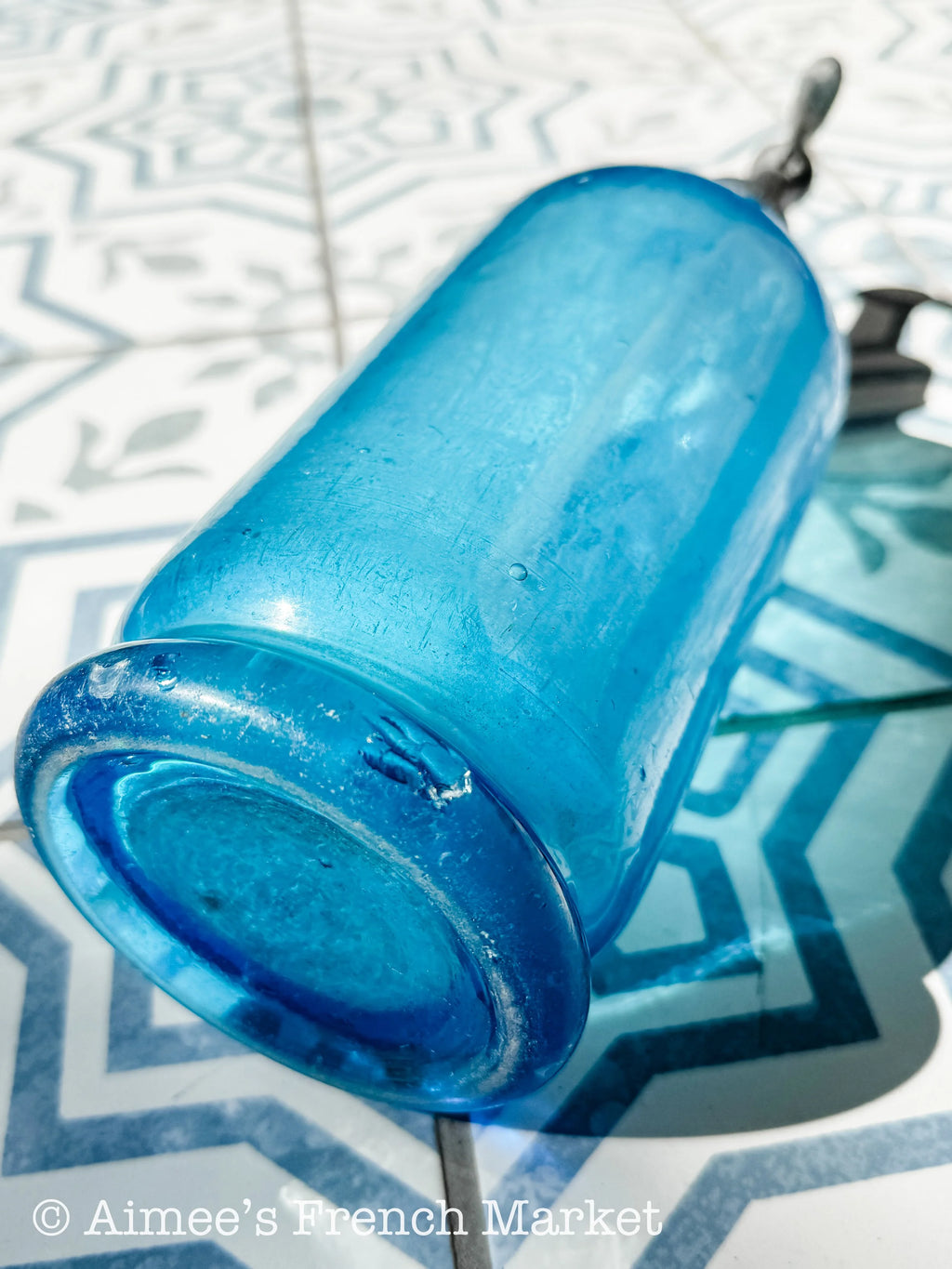 Beautiful French Vintage Blue Glass Siphon Bottle - B. Laplagne