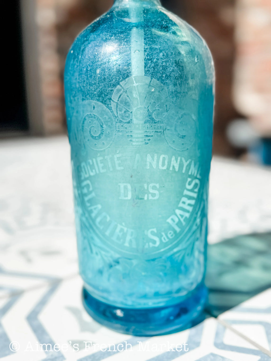 Beautiful French Vintage Blue Glass Siphon Bottle - Paris