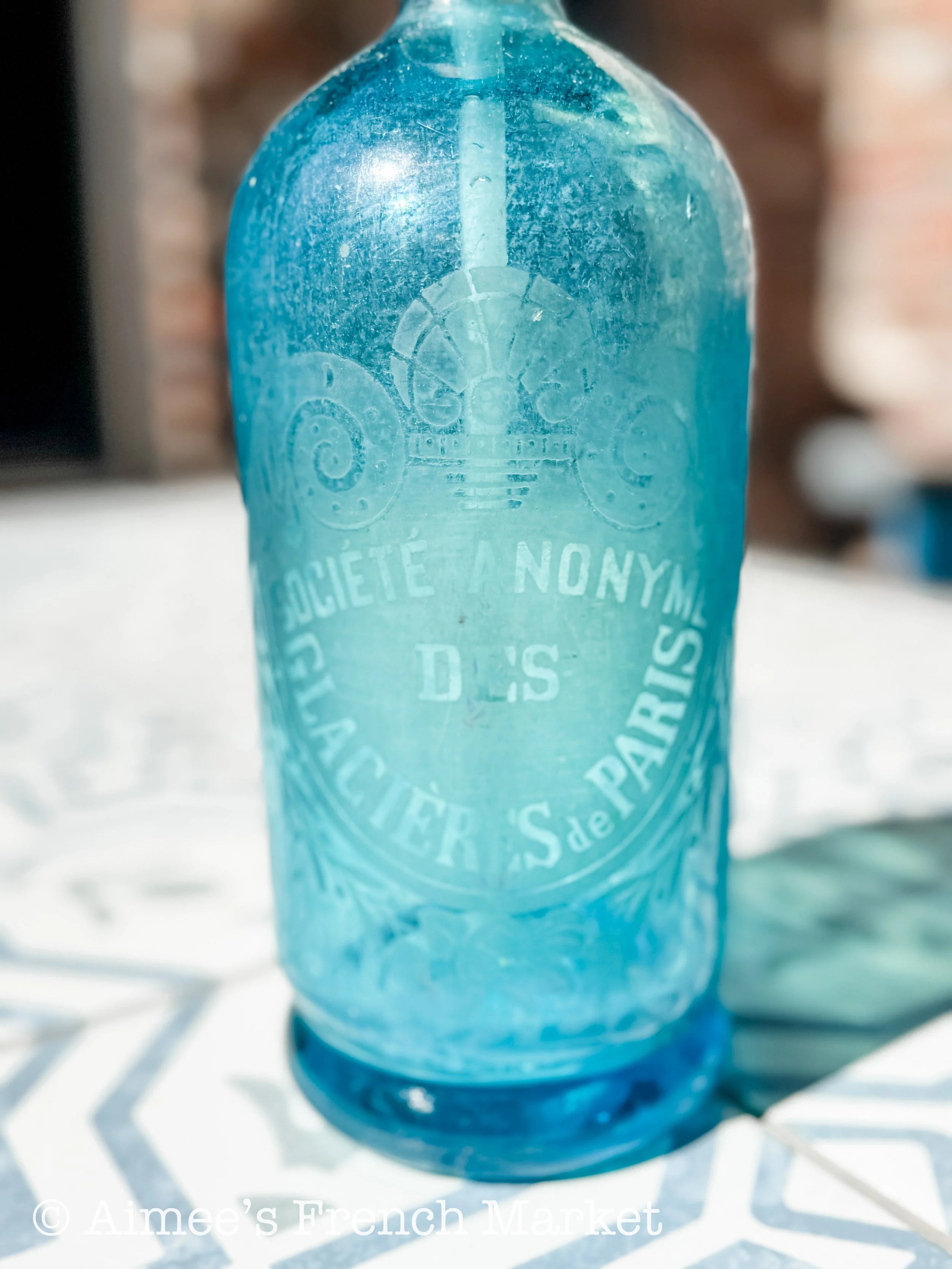 Beautiful French Vintage Blue Glass Siphon Bottle - Paris