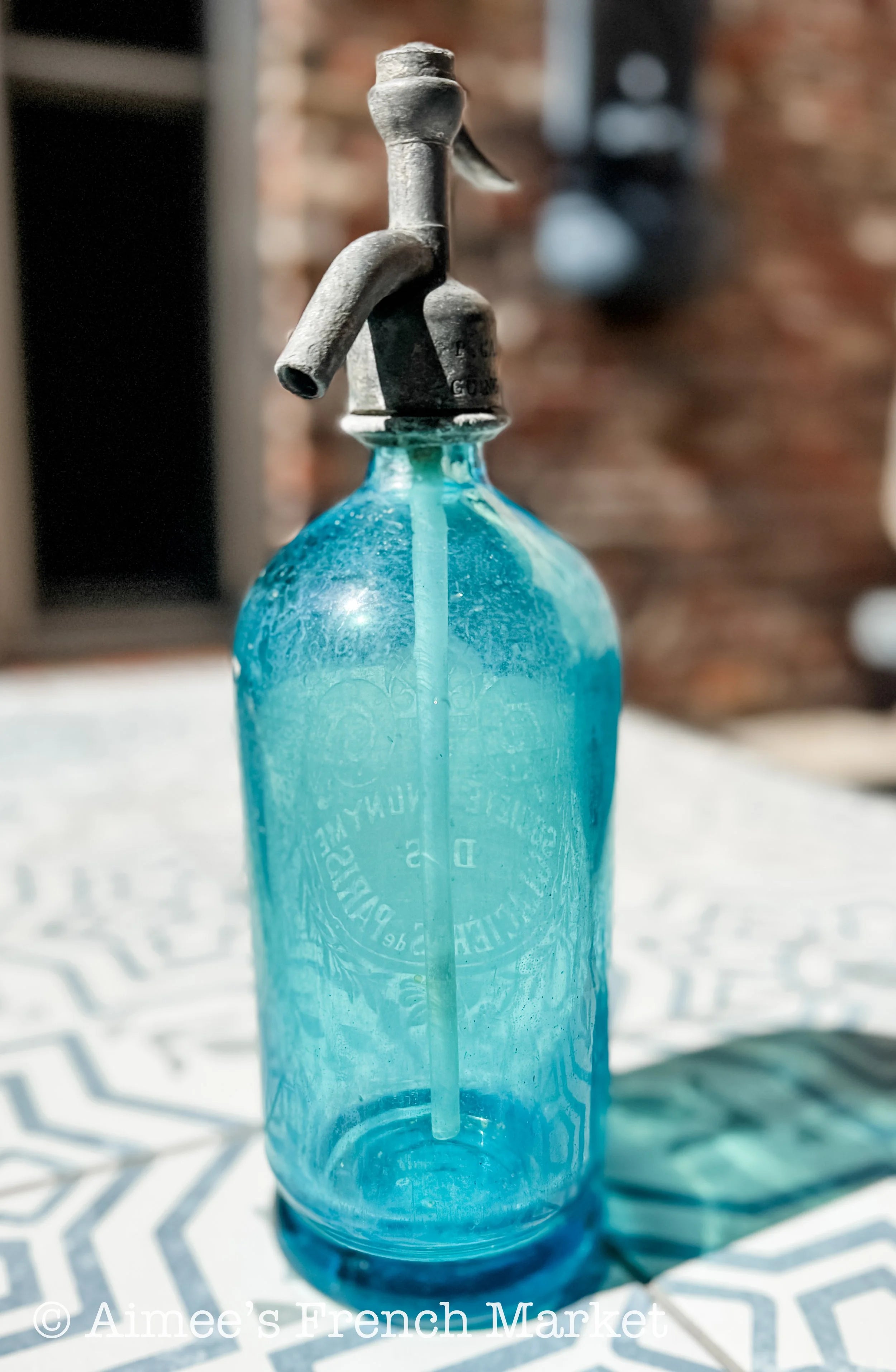 Beautiful French Vintage Blue Glass Siphon Bottle - Paris
