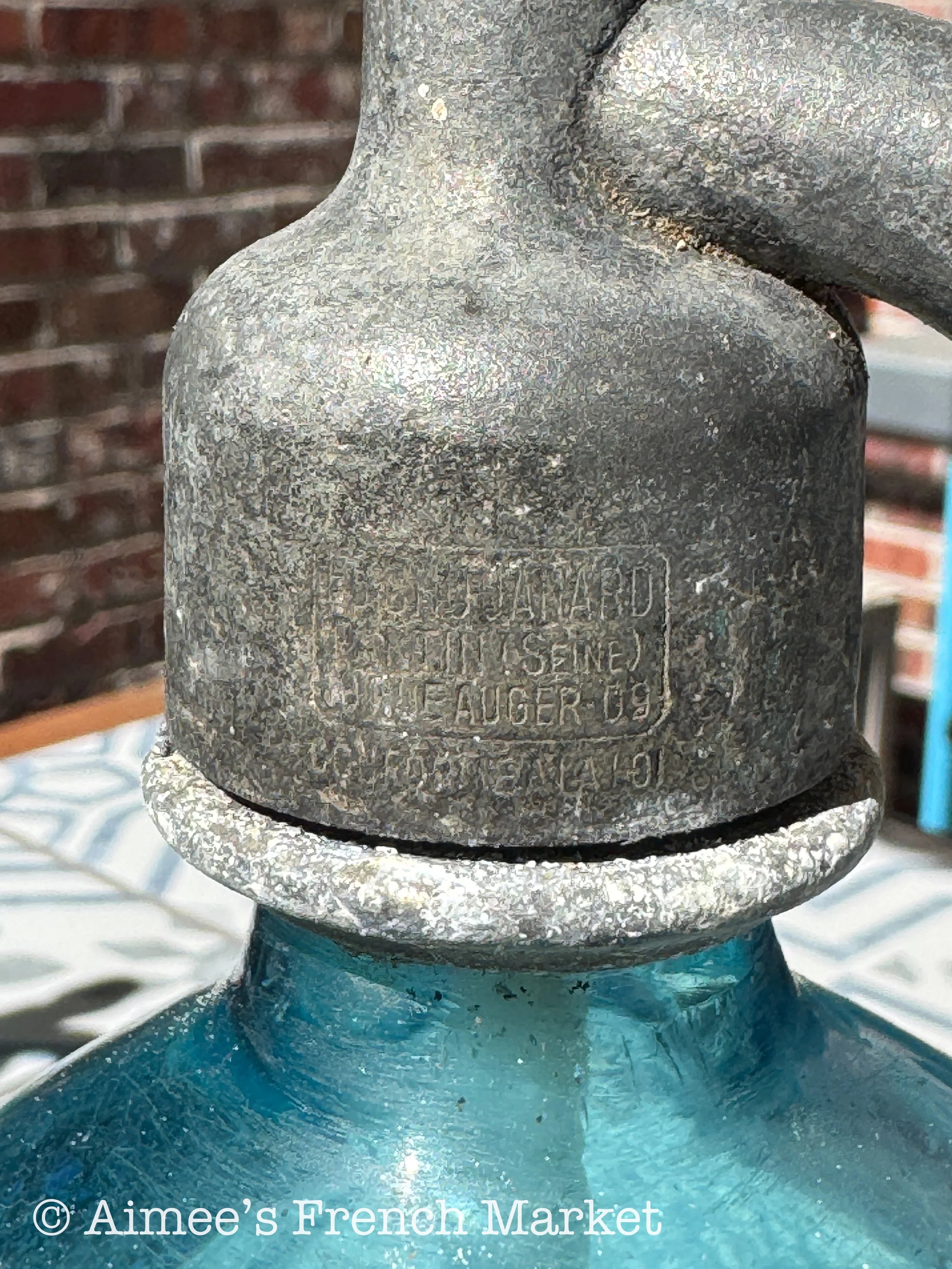 Beautiful French Vintage Blue Glass Siphon Bottle - Paris