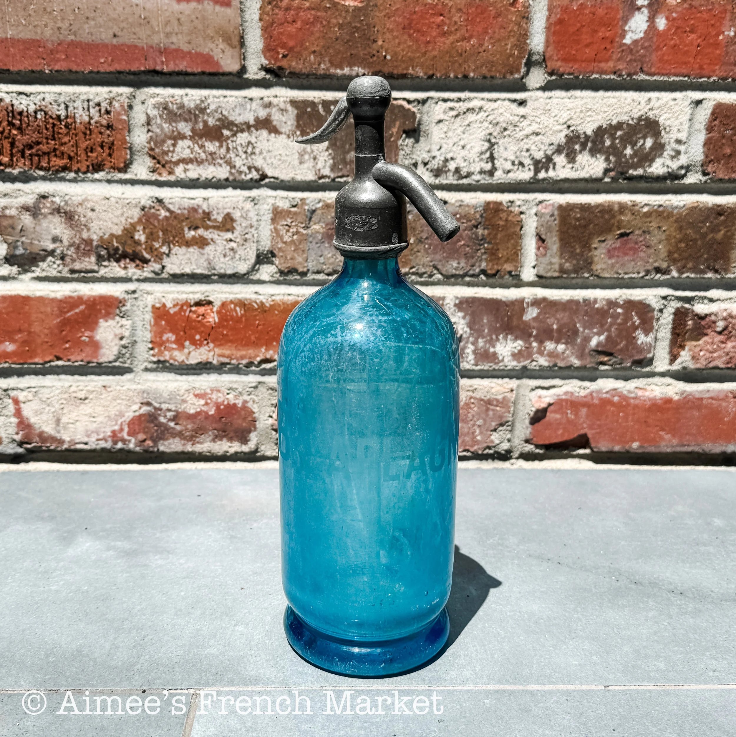 Beautiful French Vintage Blue Glass Siphon Bottle - B. Laplagne