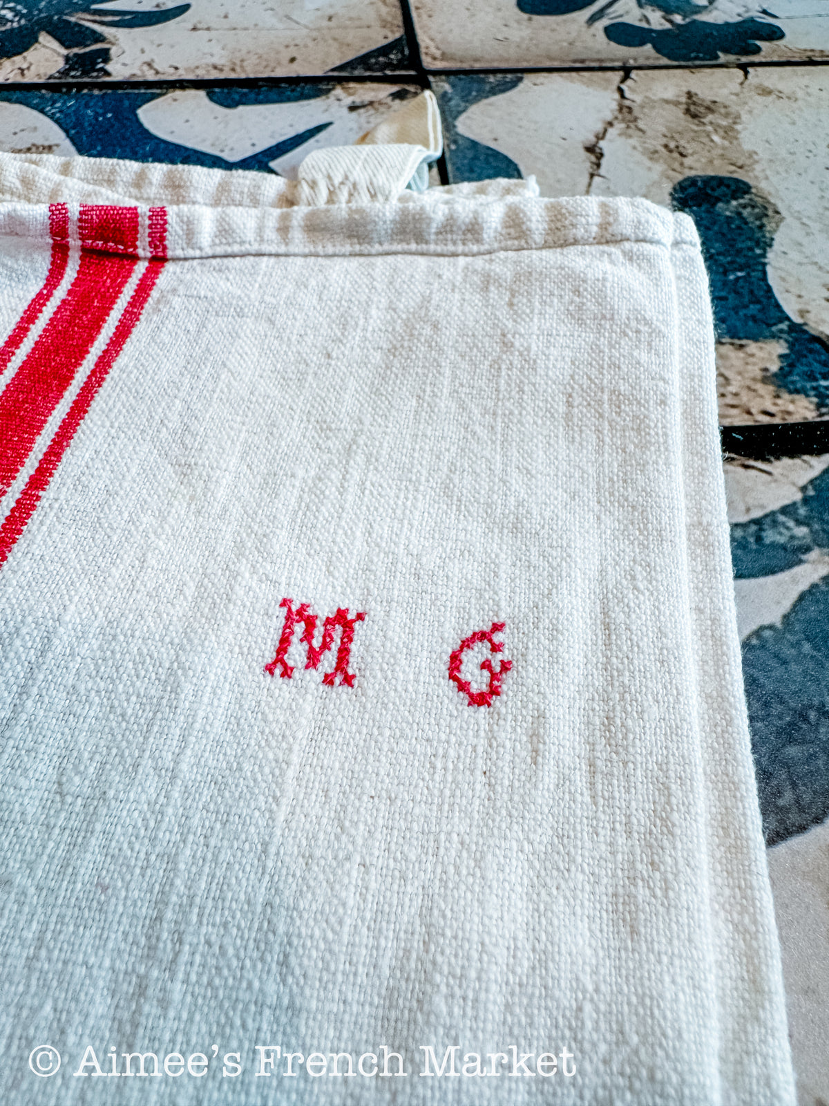 Vintage Red-Striped Linen Kitchen Towels, c.1920s, Triple Stripes