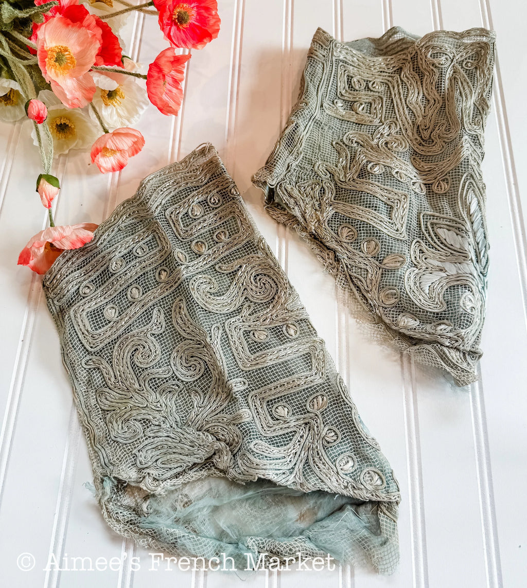 Antique French Victorian Lace Dress Sleeves, c.1880s – Exquisite Handcrafted Fashion Detail, 4 pieces