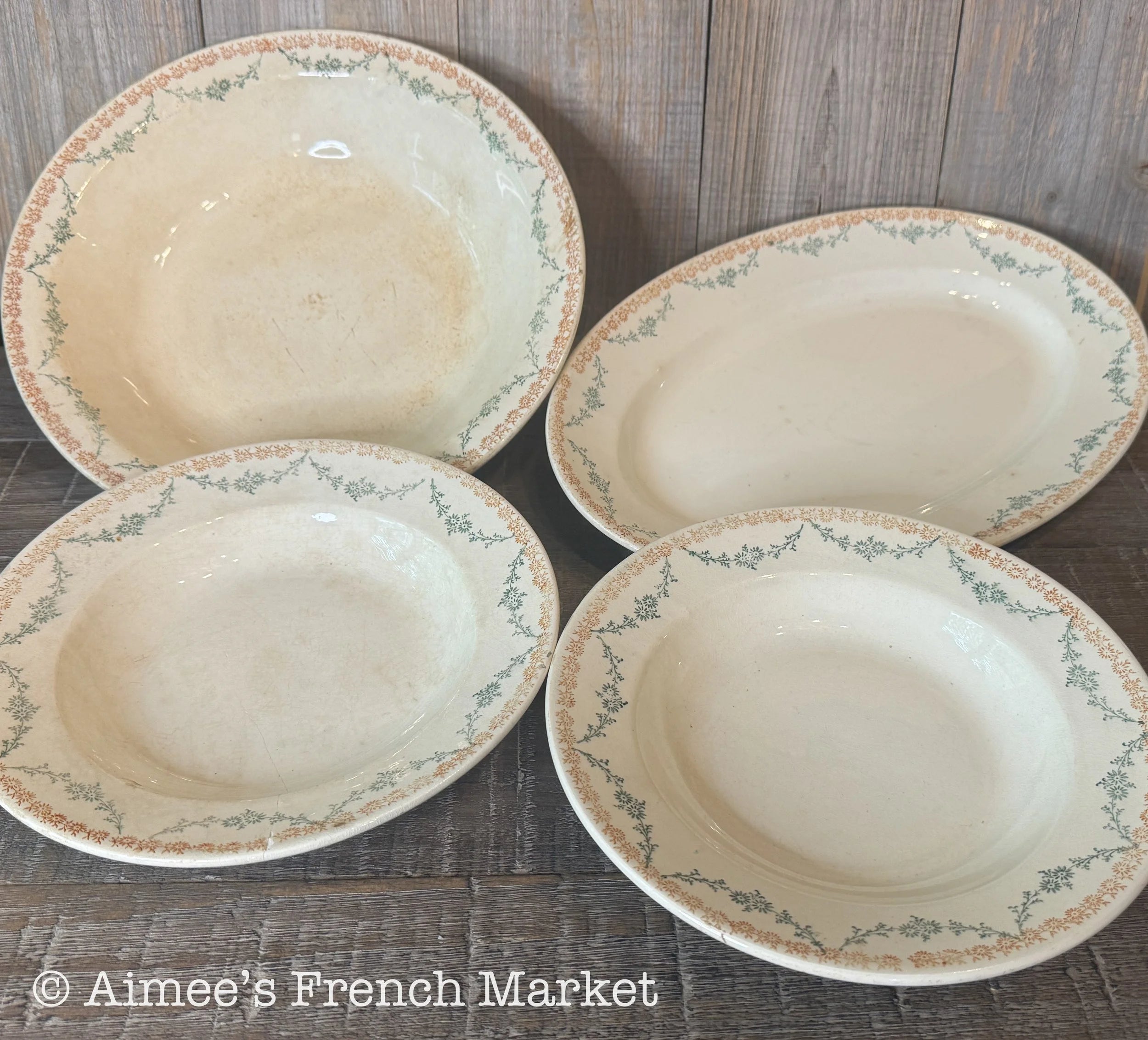 Antique French Faience Serving Bowl – Faïencerie Nouvelle Givors – Burnt Orange & Green Floral – 19th Century French Pottery