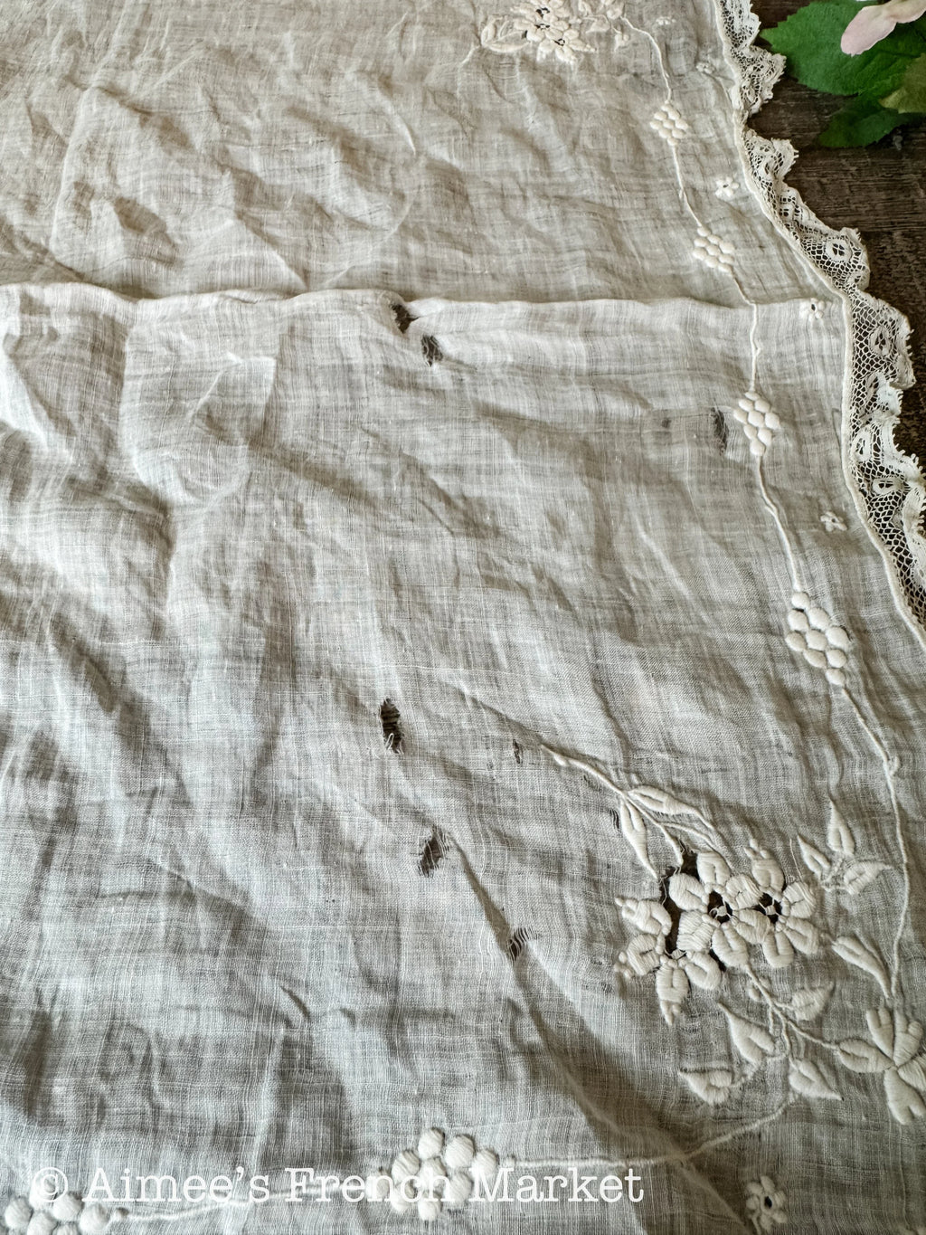 Antique French Victorian Whitework Embroidered Handkerchief – Delicate Bridal “Something Old"