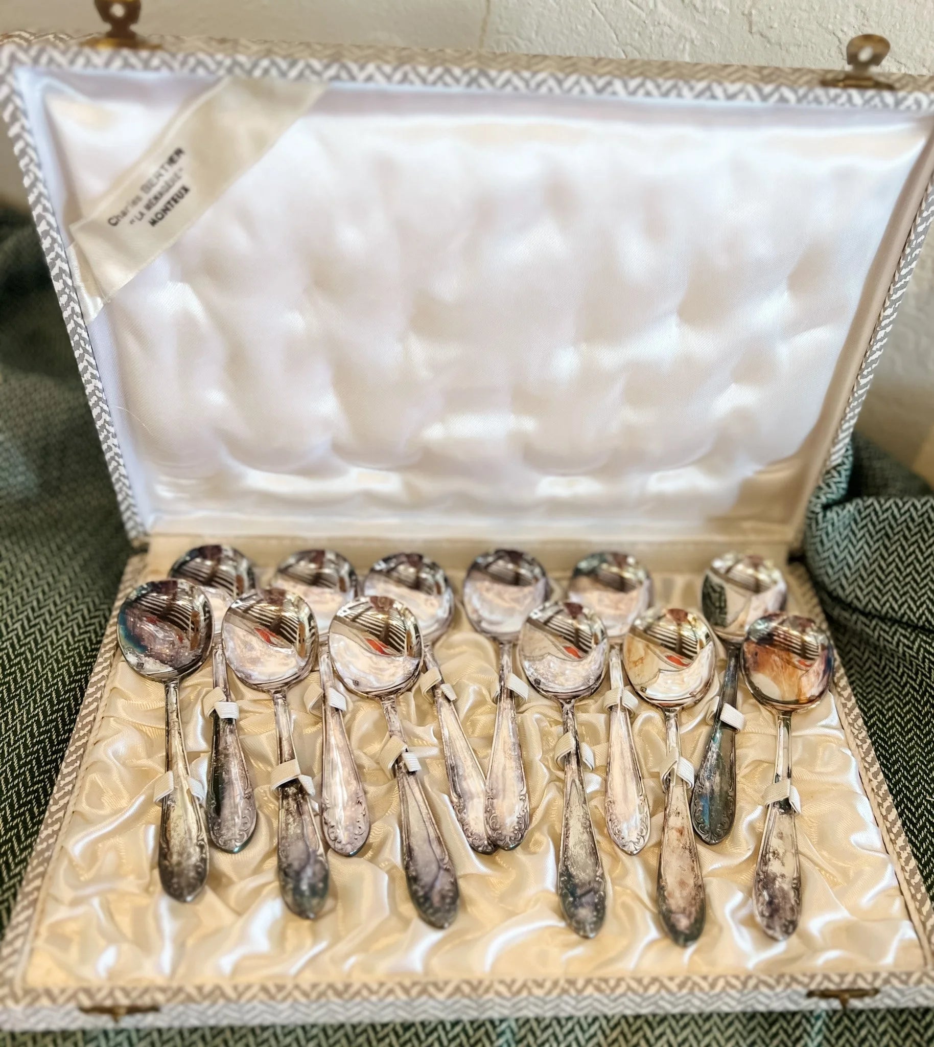 Antique/Vintage French Silverplate Spoon Set, c. 1950s - Still in original box