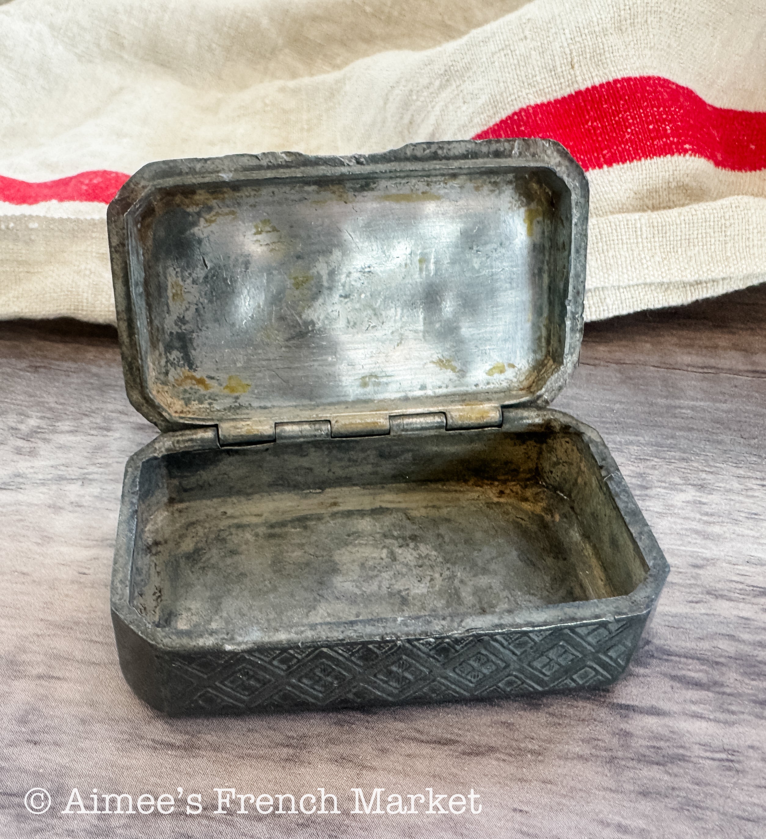 Antique French Pewter Vinaigrette Box — Smelling Salts Box, circa Late 19th Century