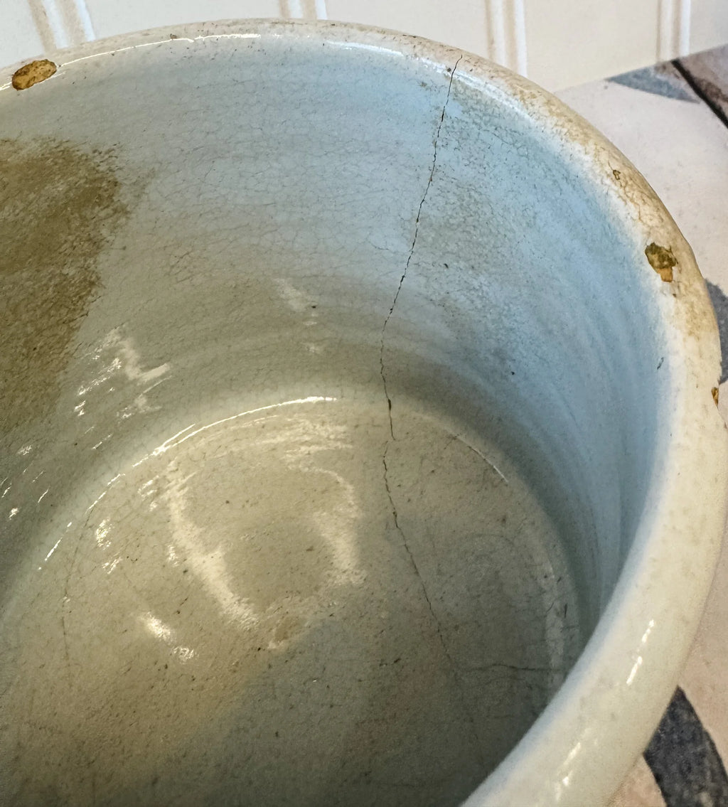 Vintage French White Stoneware Crock - Small