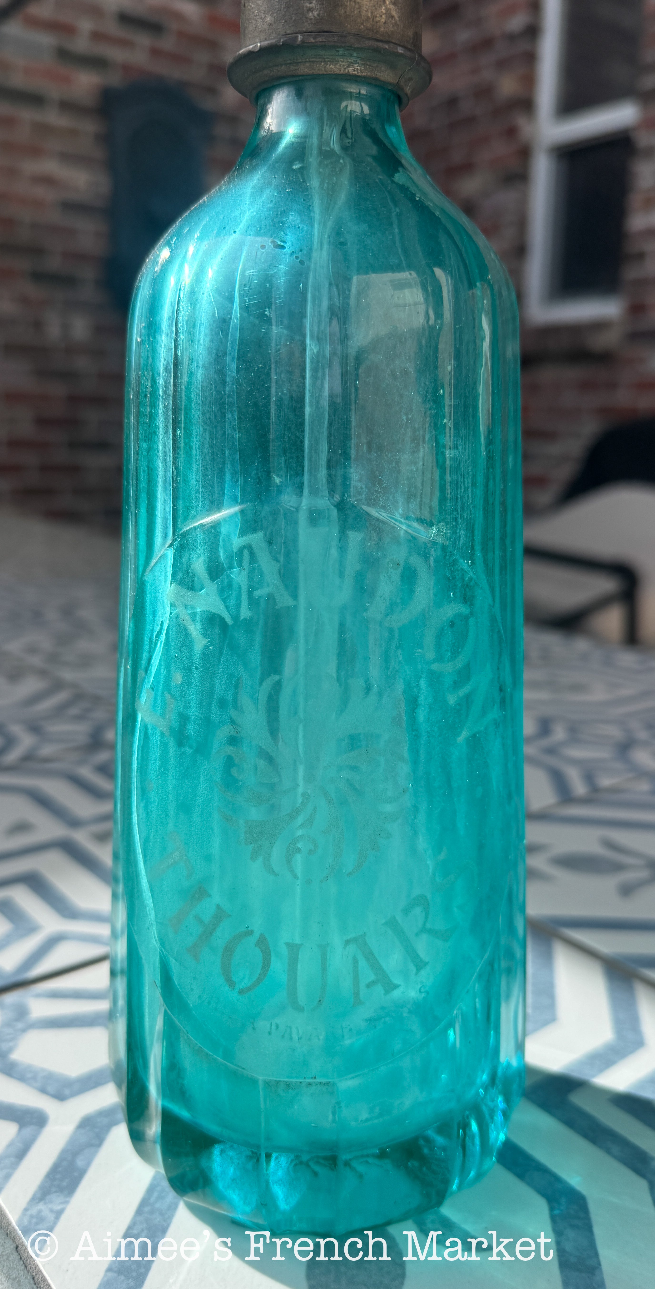 Vintage French Soda Syphon — E. Naudon Thouars — Turquoise Glass Decorative Bottle