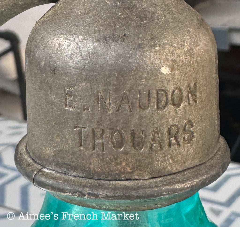 Vintage French Soda Syphon — E. Naudon Thouars — Turquoise Glass Decorative Bottle