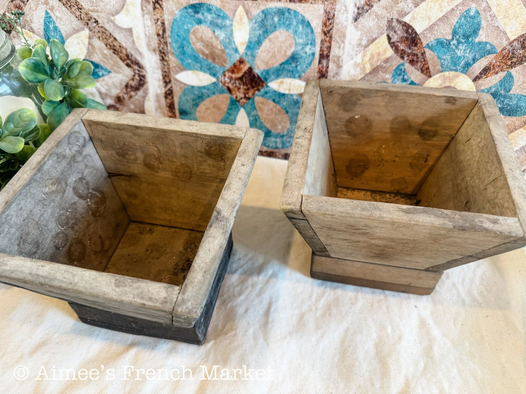 Vintage French Square Wooden Planters Jardinières – Rustic Farmhouse French Country Decor