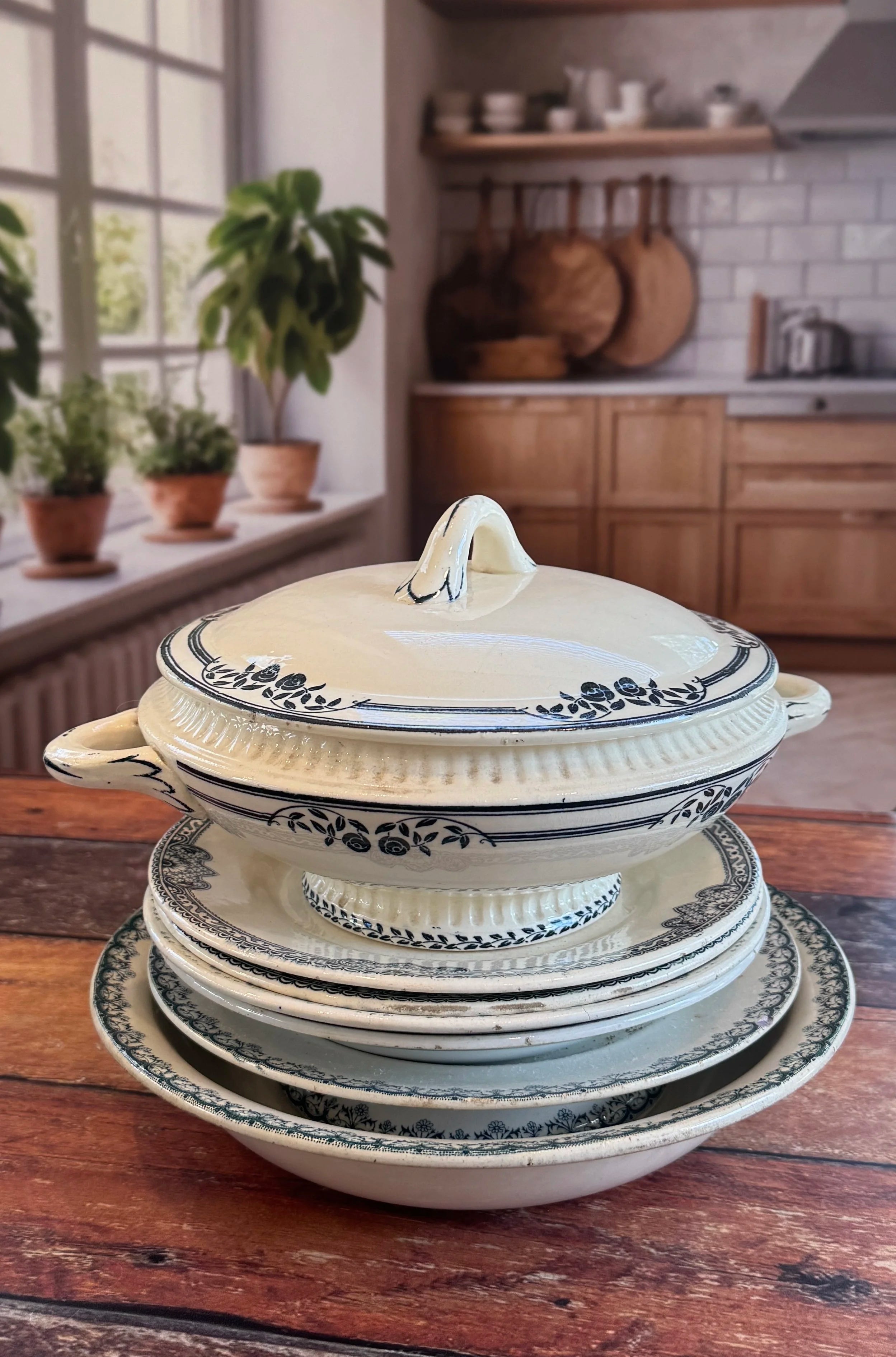 Antique French Blue Transferware Plates Set of 2 | Salins Jumièges Terre de Fer | Ironstone Soup Plates | French Country Tableware