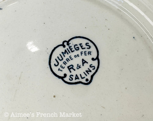 Antique French Blue Transferware Plates Set of 2 | Salins Jumièges Terre de Fer | Ironstone Soup Plates | French Country Tableware