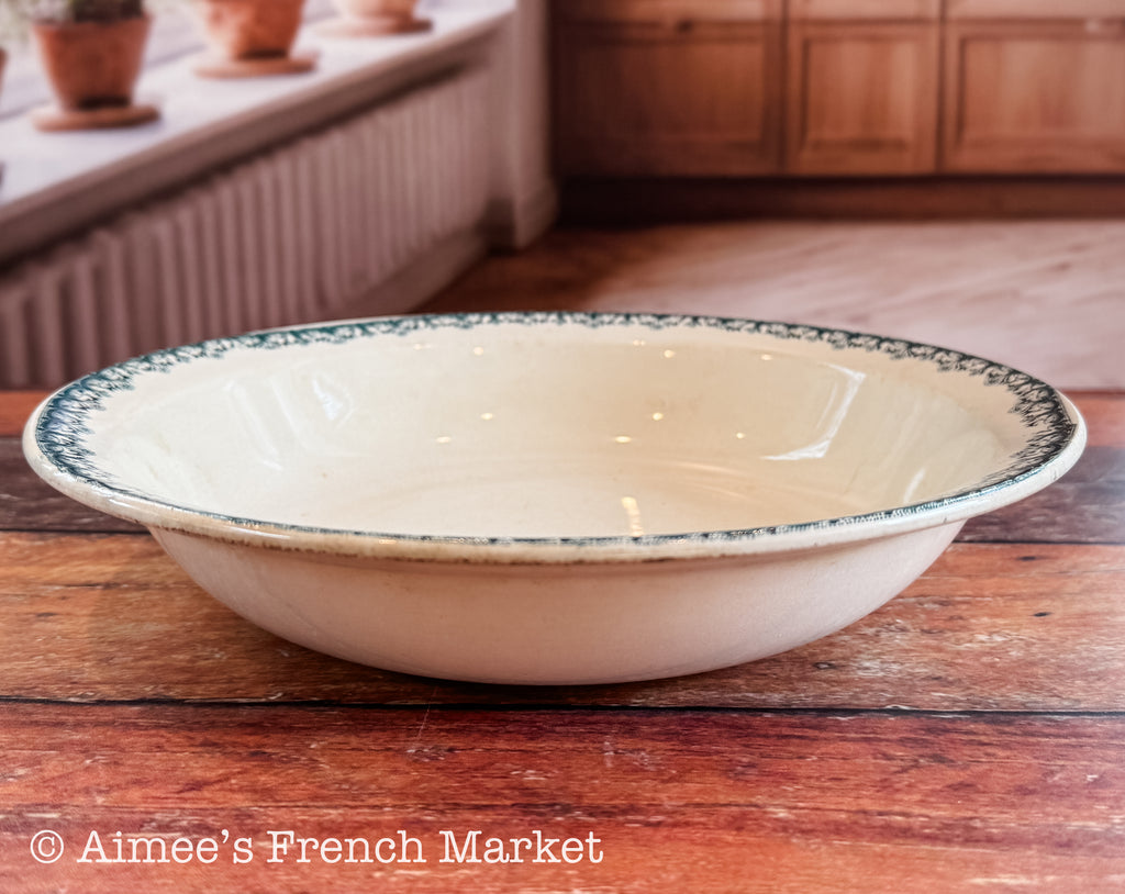 Antique French Ironstone Serving Bowl — Moulin des Loups & Hamage, France Nord, circa 1928–1944