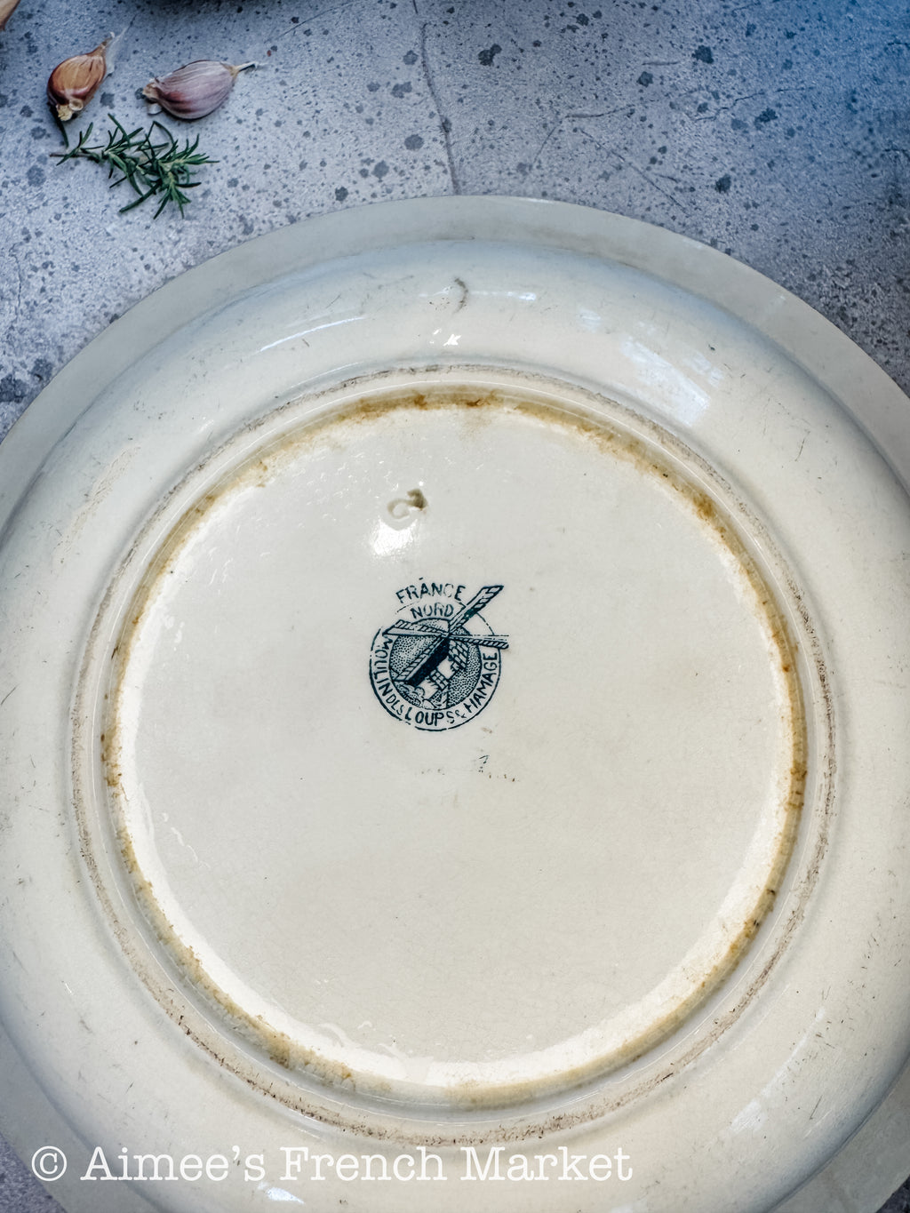 Antique French Ironstone Serving Bowl — Moulin des Loups & Hamage, France Nord, circa 1928–1944