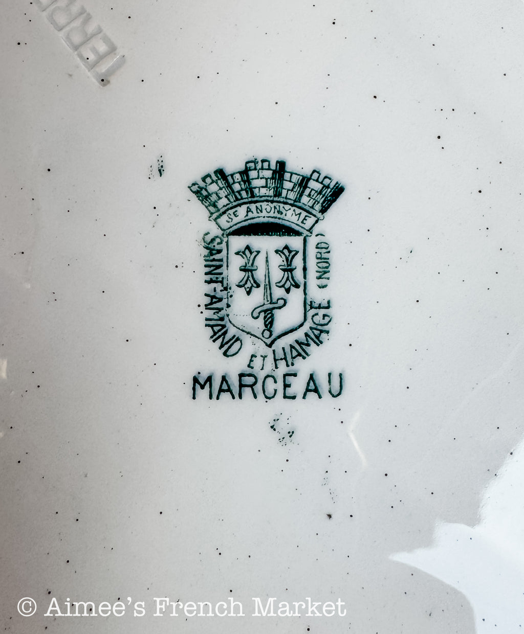 Antique French Green Transferware Oval Serving Platters — Saint-Amand et Hamage Nord, "Marceau" Pattern, c. 1900-1930