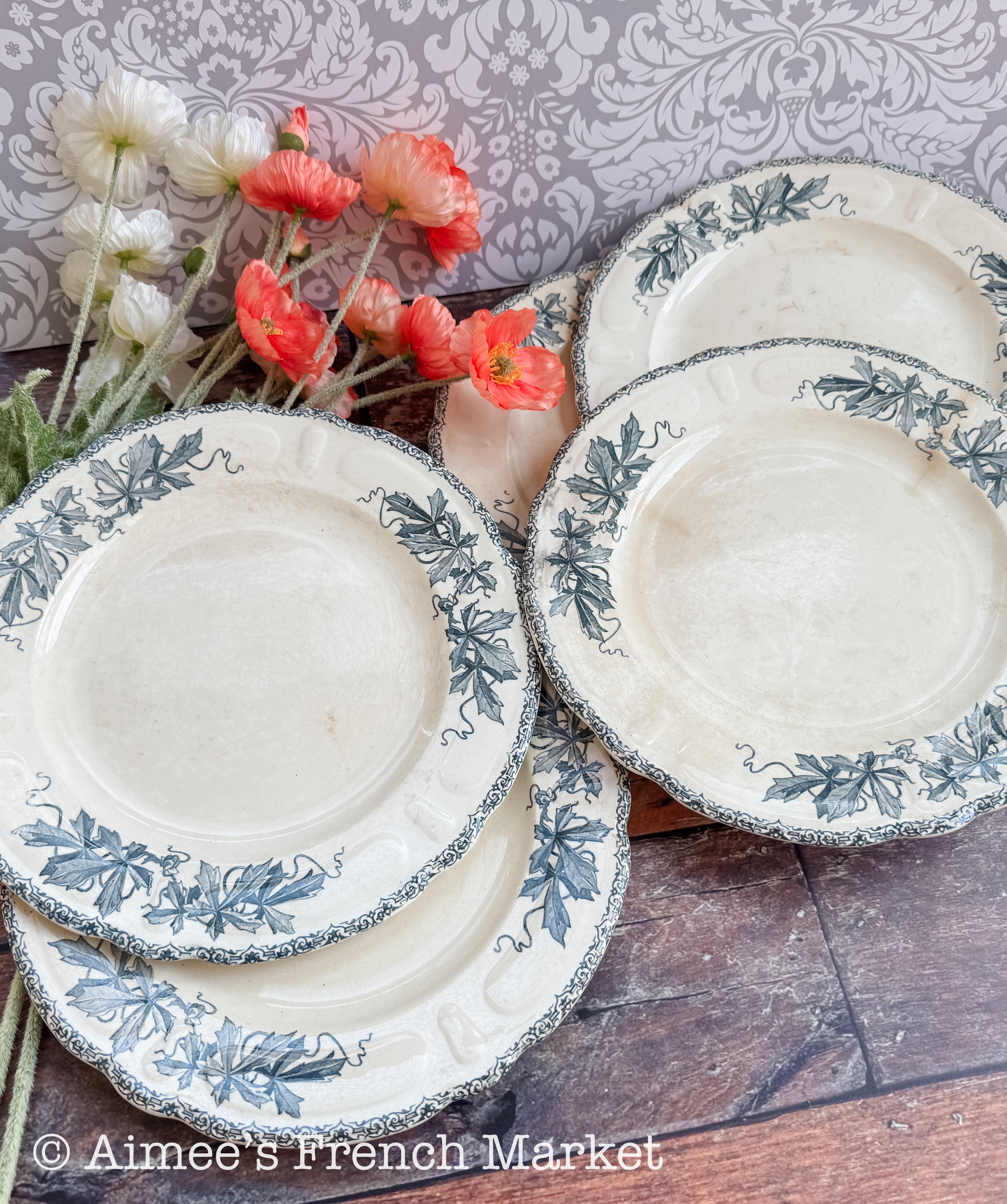 Antique French Ironstone Dinner Plates — H.B. & Cie, Choisy-le-Roi, "Louis XIII" Pattern, Set of 4, circa 1863–1920