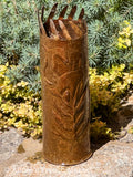 French WWI Trench Art Vase — 75mm Rennes Arsenal 1916, Bold Floral Relief, Cut Flame Crown, 10"