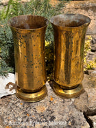 French WWI Trench Art Vase Pair — 75mm Arsenal 1912, Fine Engraved Floral, Dedicated F & L, 8.5"