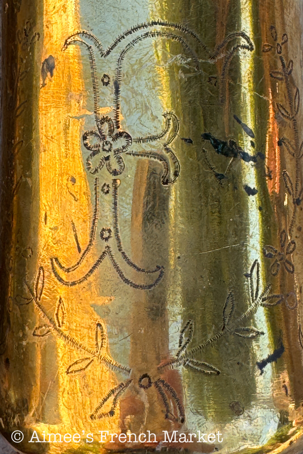 French WWI Trench Art Vase Pair — 75mm Arsenal 1912, Fine Engraved Floral, Dedicated F & L, 8.5"