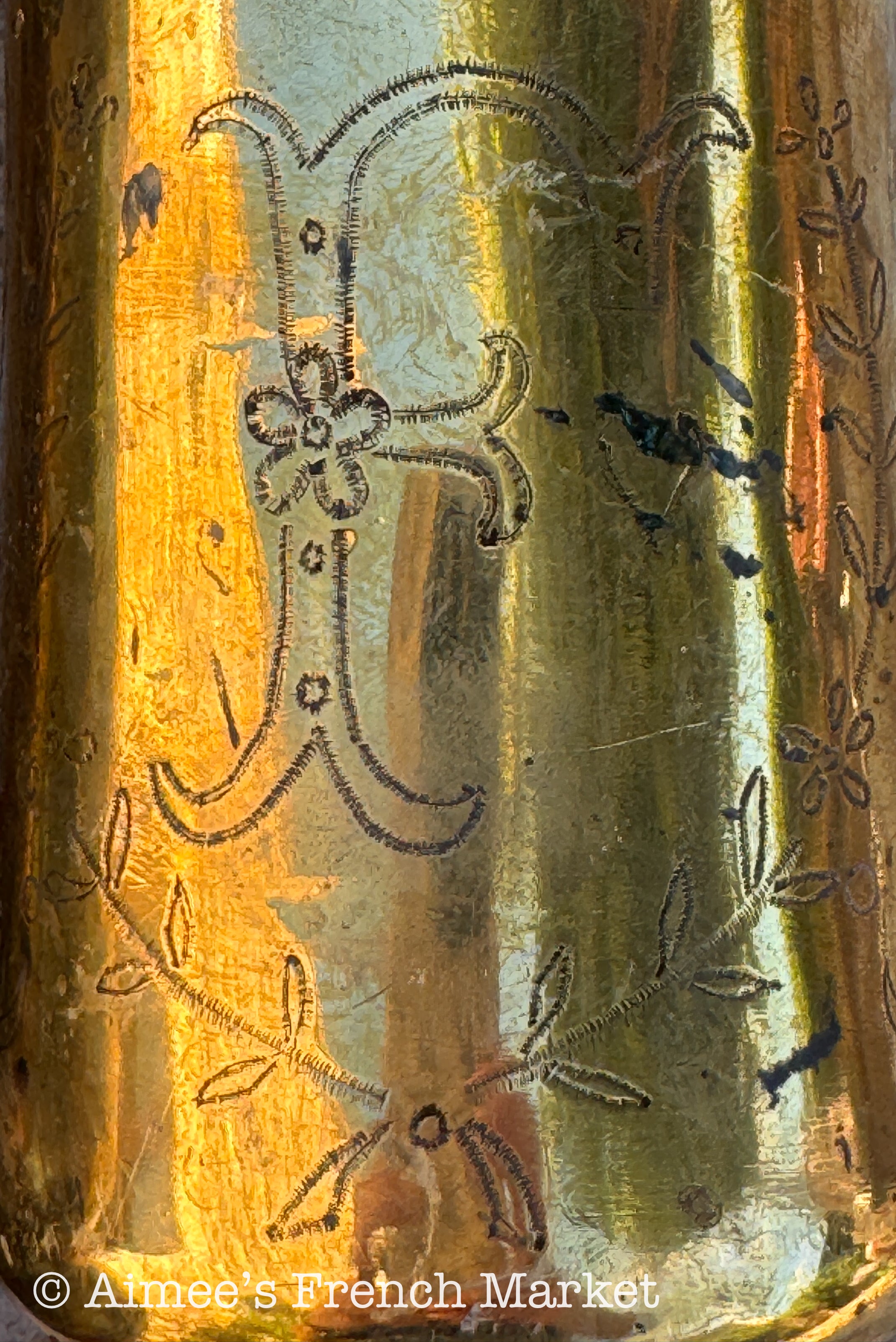 French WWI Trench Art Vase Pair — 75mm Arsenal 1912, Fine Engraved Floral, Dedicated F & L, 8.5"