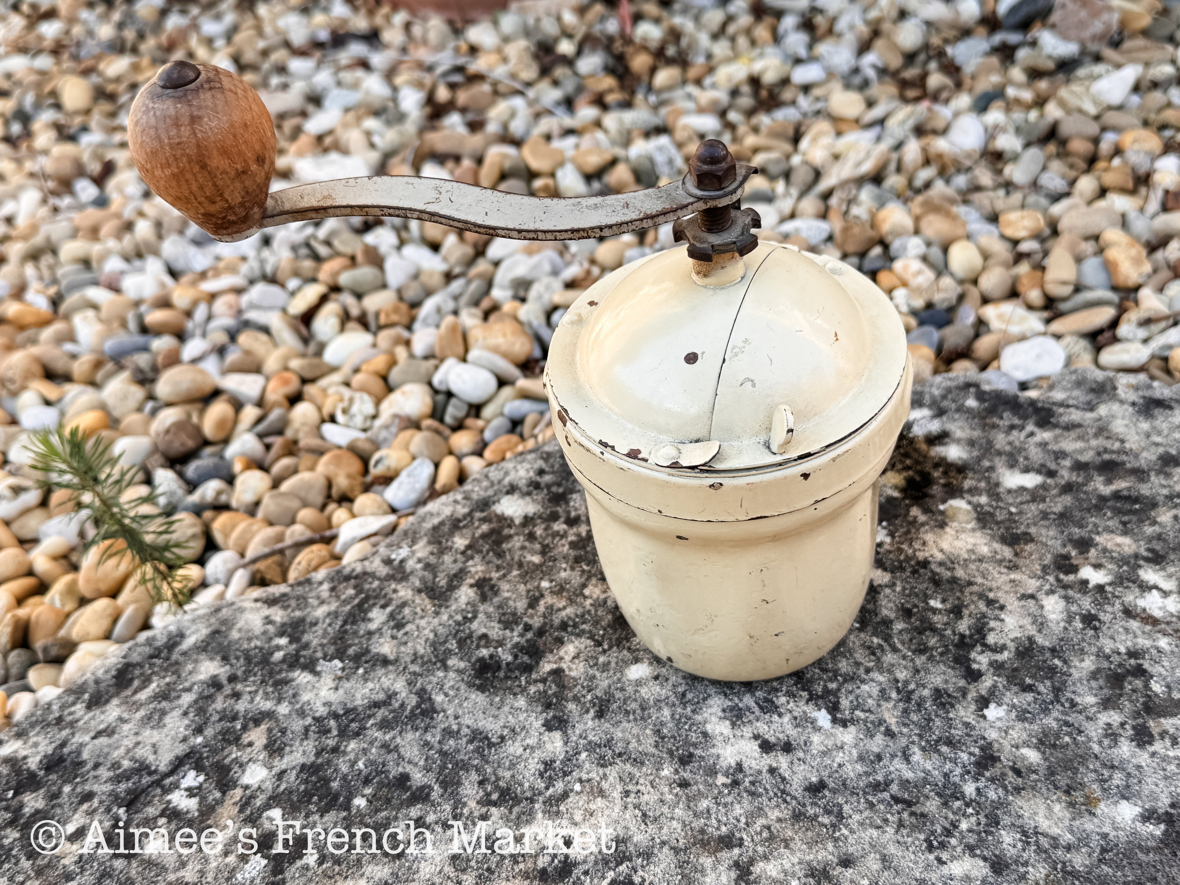 Antique French Enamel Coffee Grinder, c, 1920s