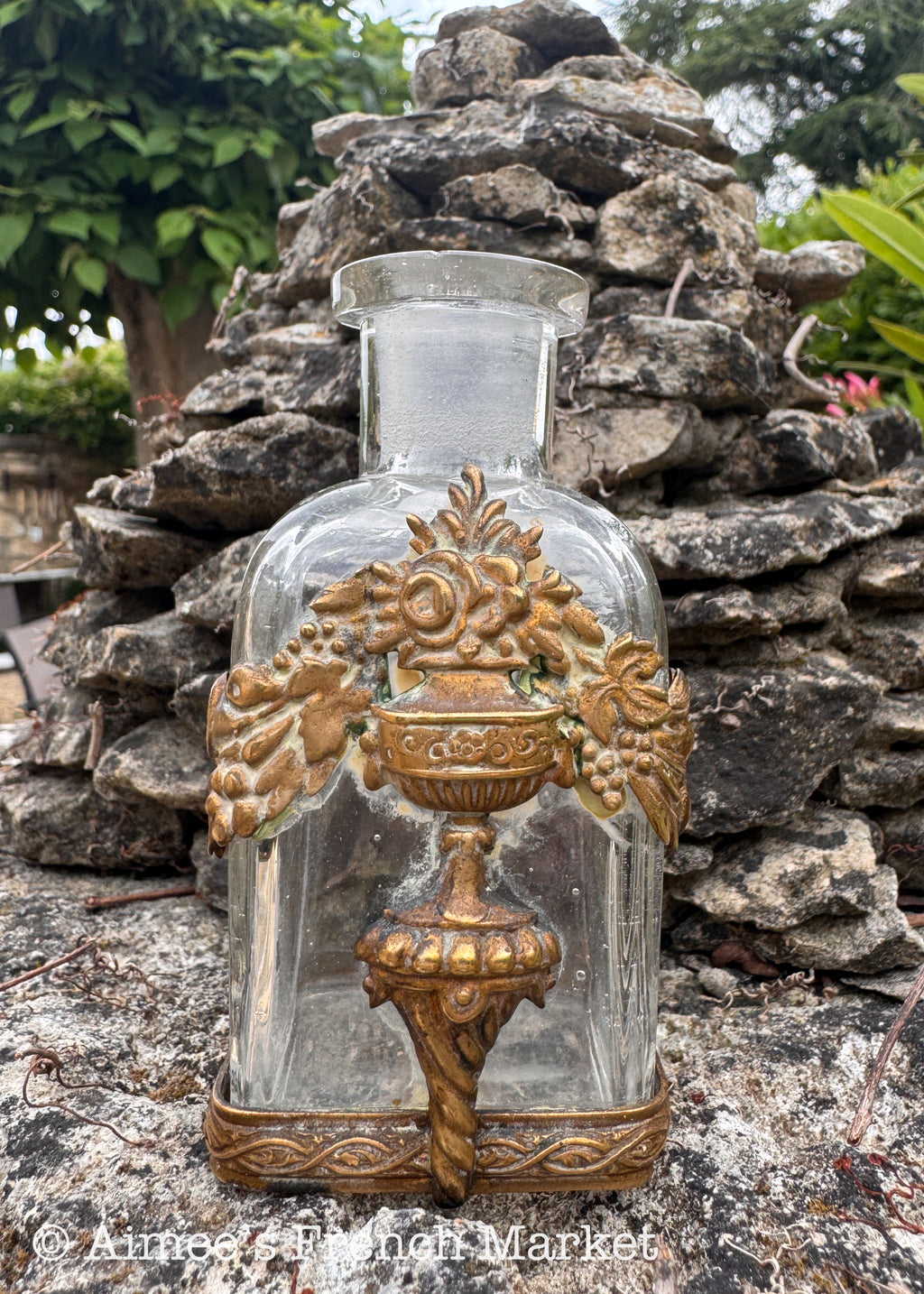 Antique French Ormolu Perfume Bottle, French Boudoir Decor, c.1900