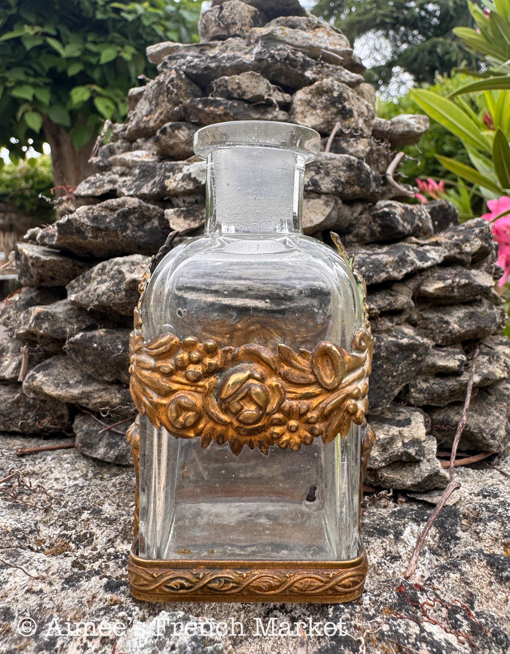 Antique French Ormolu Perfume Bottle, French Boudoir Decor, c.1900