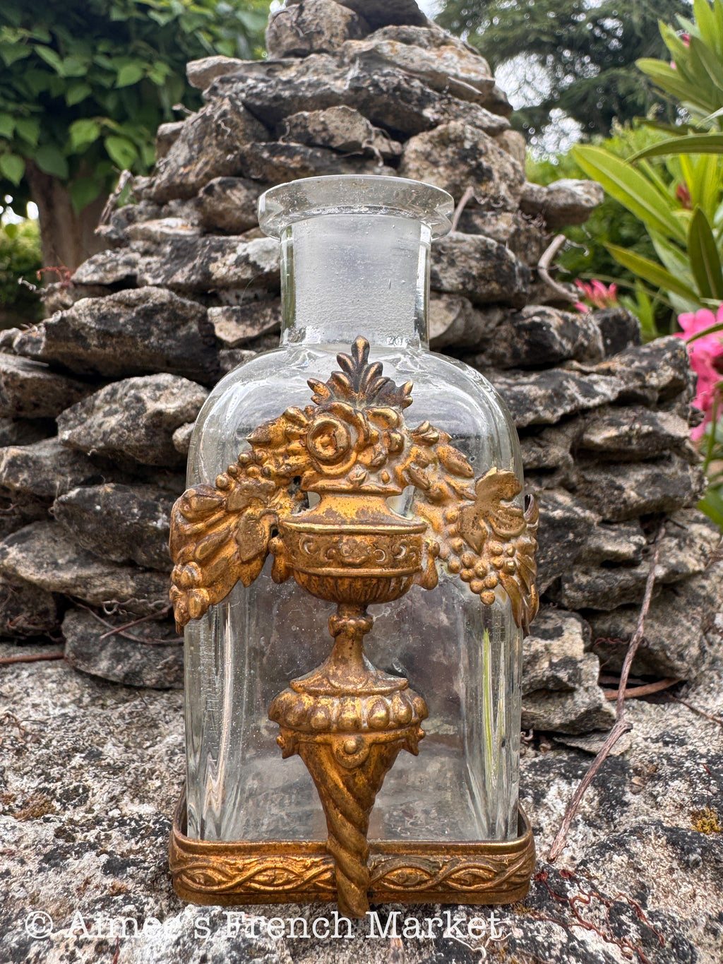 Antique French Ormolu Perfume Bottle, French Boudoir Decor, c.1900