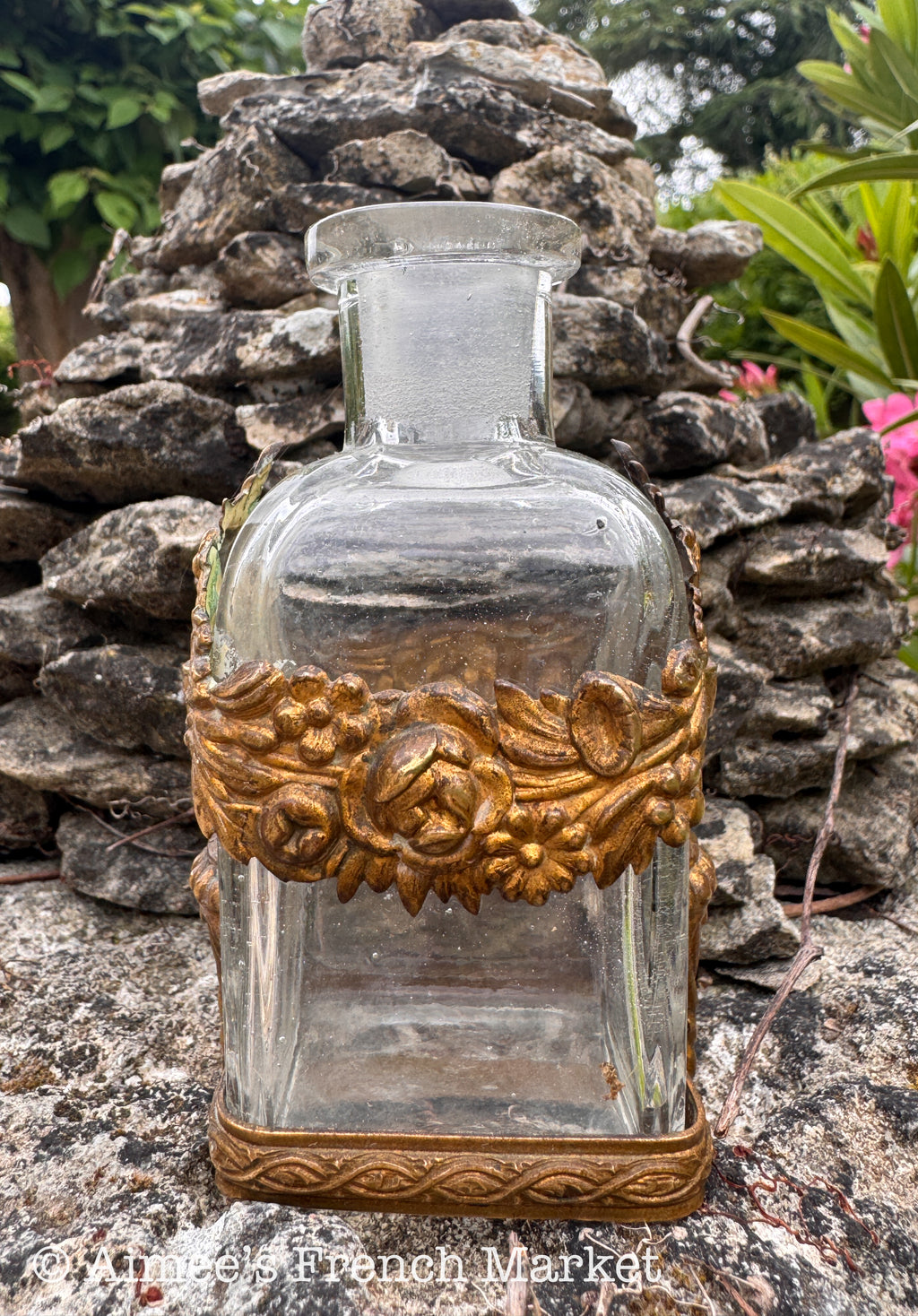 Antique French Ormolu Perfume Bottle, French Boudoir Decor, c.1900
