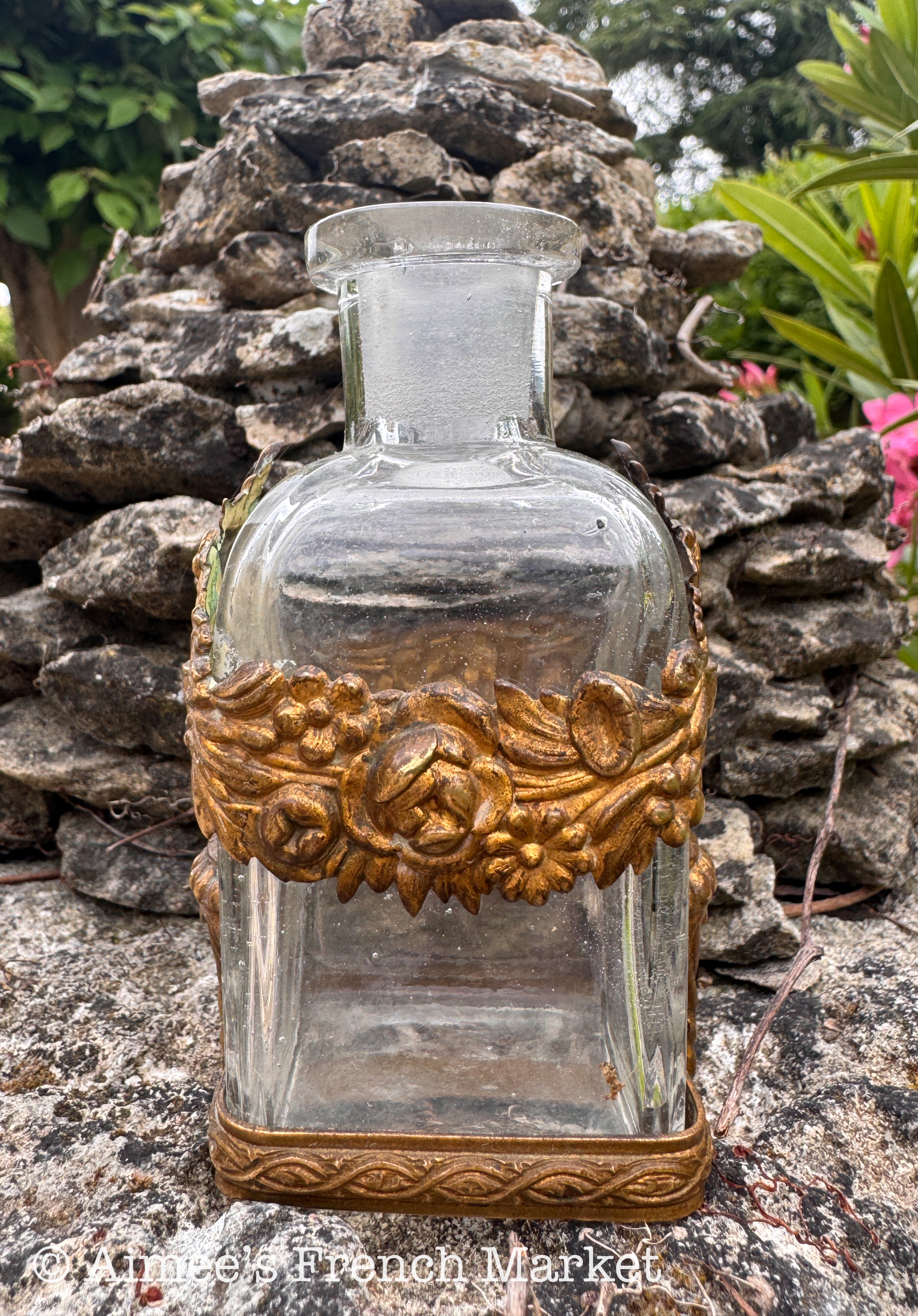 Antique French Ormolu Perfume Bottle, French Boudoir Decor, c.1900
